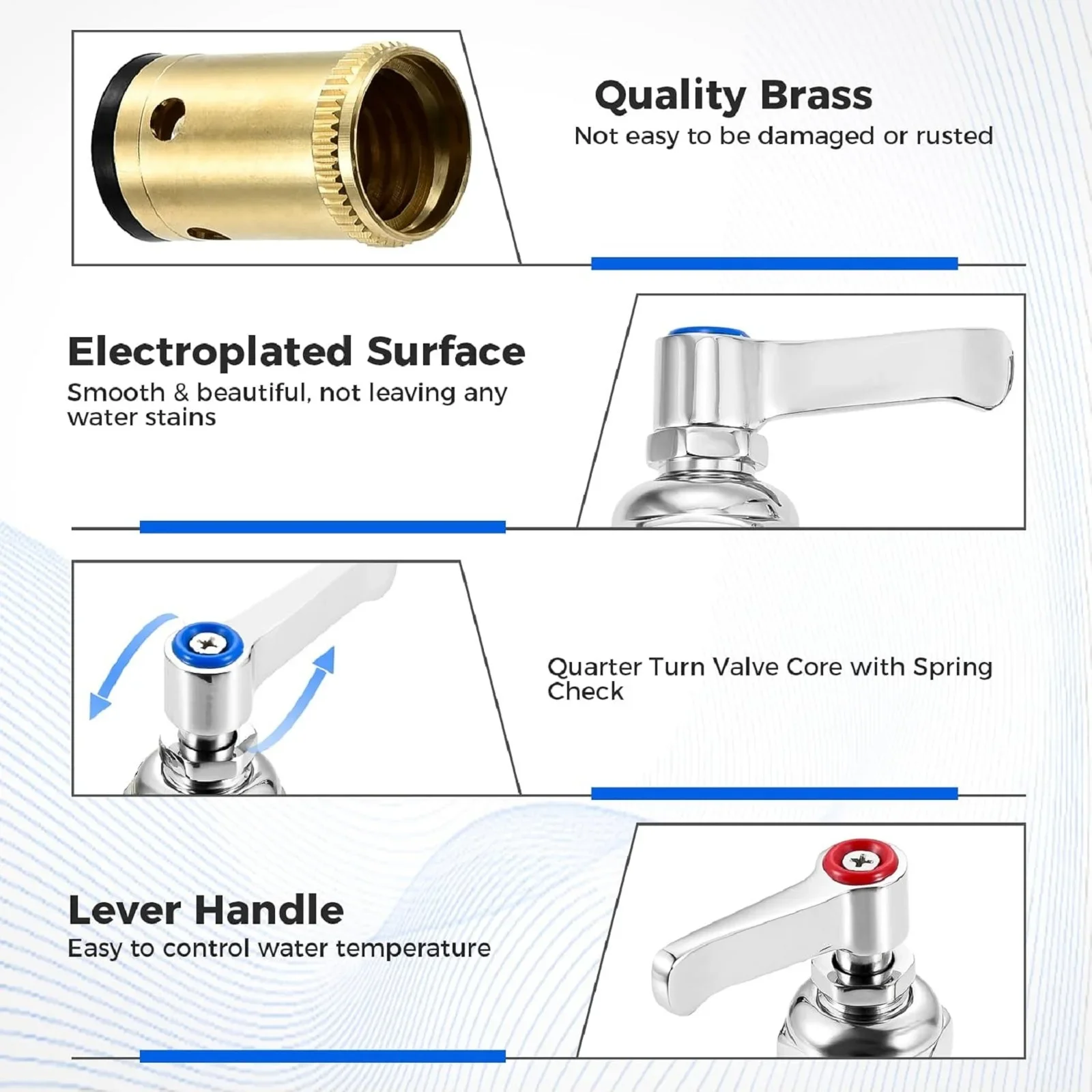 2pcs Handle Stem Assembly Blue Cold & Red Hot Side Spindle Assembly Valve Replacement for T&S Brass Faucets #002714-40 002713-40