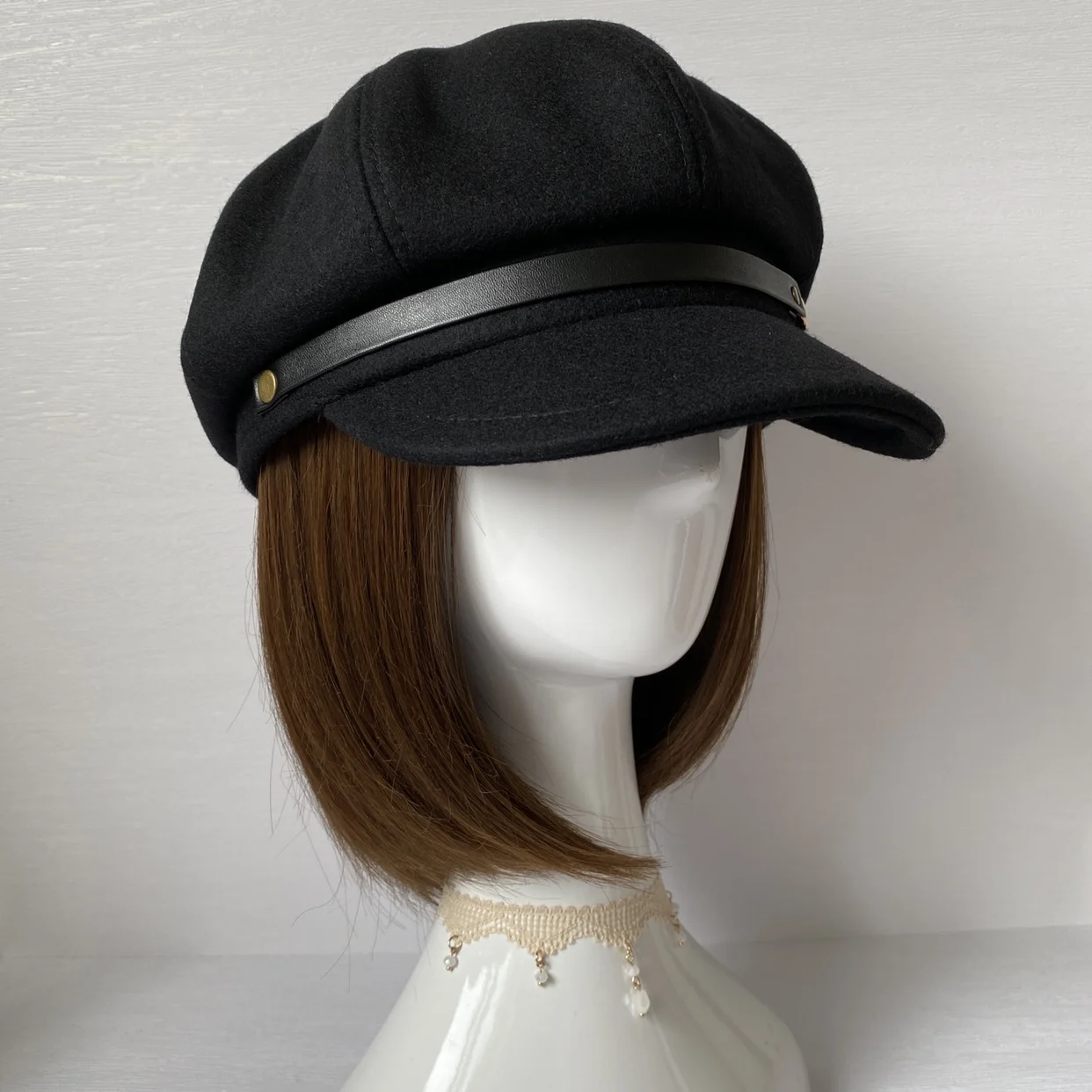 80% Woolen 54-60cm Large Head Circumference Black Retro Short-brimmed Octagonal Hat Painter Hat Newsboy