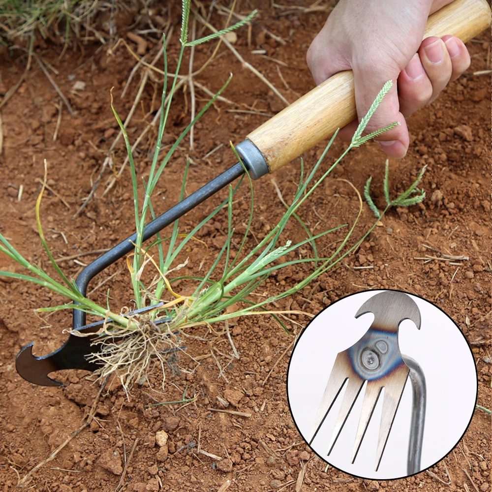 4 Tooth Grass Pot Soil Weeding Tool Manganese Steel Manual Excavator Refurbished Garden Land Herb Supplies Easily Pulled