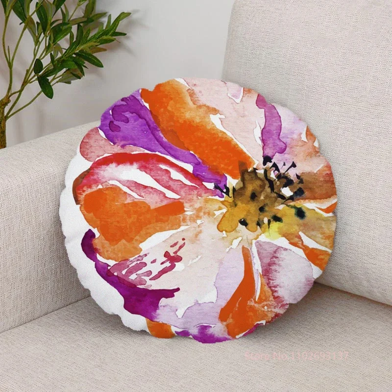 

Round Cushion Cover Green Leaves Painting Design, Cushion Cover for Sofa, Home, Bedroom, Decorative Accessories