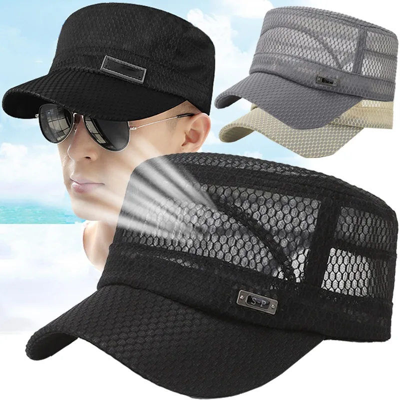 Adjustable Baseball Cap Cadet Army Man Breathable Trucker Caps Summer Men's Summer Hat Mesh Military Caps Flat Top Snapback outdoor hiking hat