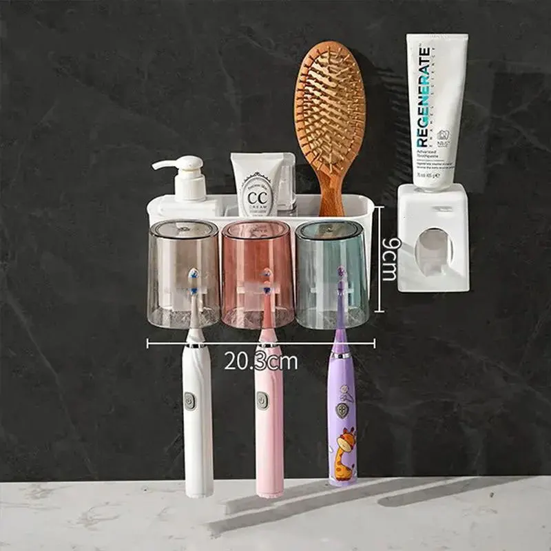 컵이 달린 벽걸이 칫솔 거치대, 자동 치약 짜개, 디펜서 흡입 컵, 욕실 보관 랙, 가족용 상자 