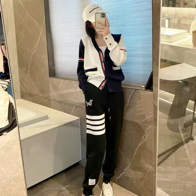 Autumn Golf Wear Women Korean Authentic Golf Suits Fashion Knit Coat Pants New Two Piece Set Women's Clothing