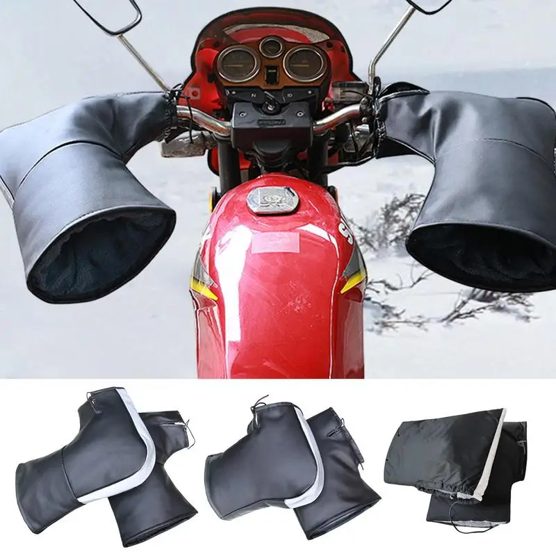 

Leather Fabric Motorcycle Handlebar Gloves Waterproof Snowmobile Winter Muffs Comfortable Motorbike Equipment For Bike Scooter