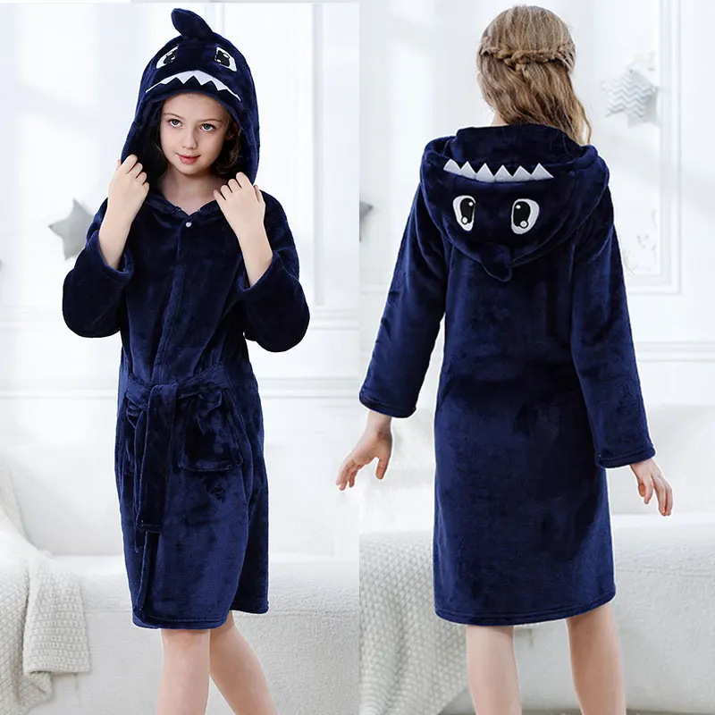 Shark Dinosaur Kigurumi Bathrobe Pijama Infantil Masculino Animal Cartoon Hooded Robes Children's Pajamas Girls Unicorn Bathrobe