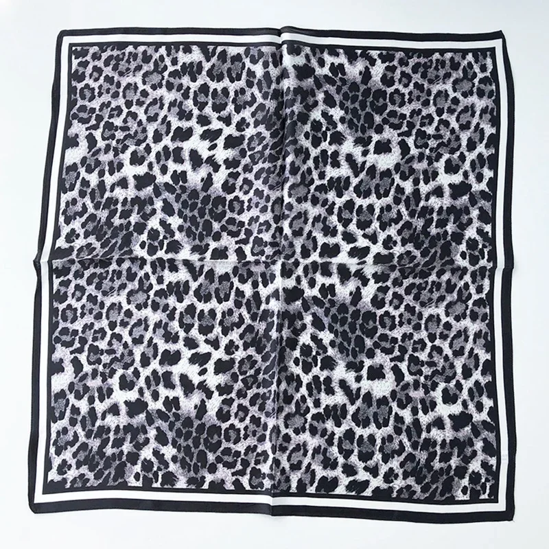New 100% Real Silk Scarf For Woman Vintage Leopard Head Hair Scarfs Small Square Bandana Femme Office Neckerchief SD0201 4