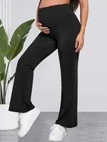 Black Women's Maternity Flared Pants Fashion Solid High Waist Belly Support Fitness Trousers For Pregnant Women All Match Pants 1
