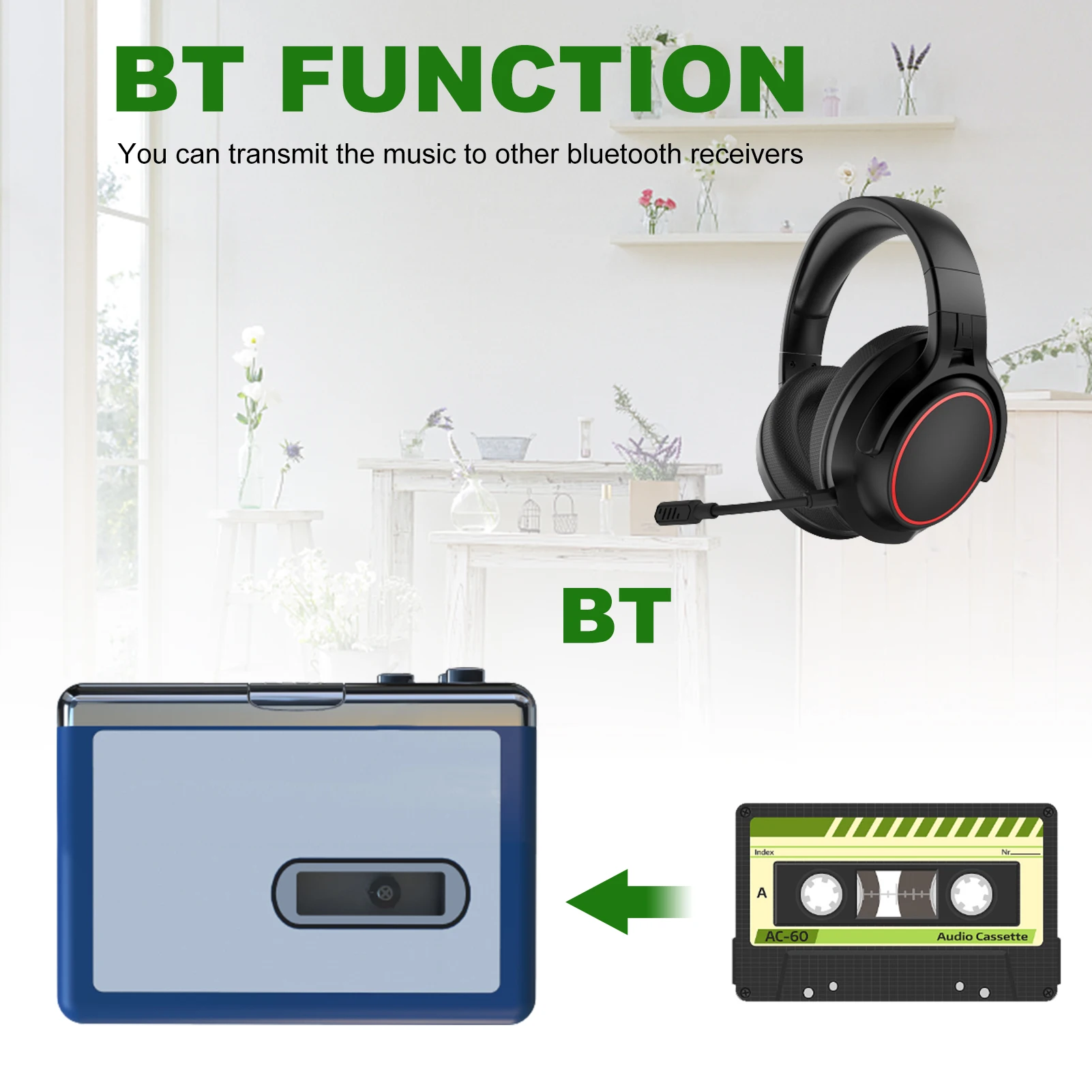Cassette Player BT Cassette Player Walkman Cassette Player Portable Speaker Wireless BT Connection Multiple Power Supply Methods Auto