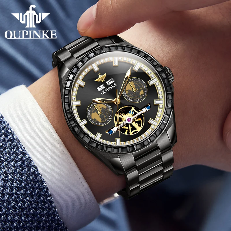 OUPINKE 3280 Hollow Skeleton Mechanical Men Watch Luxury Fashion Auto Date Watch For Men Deep Waterproof Business Man Wristwatch 2