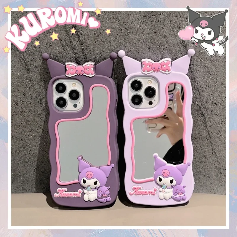 Custodia Morbida Per Specchio Per Il Trucco Sanrio 3D Kuromi Per Iphone 11 12 Pro Max 14 13 Promax 14Pro 13 Promax Cover Posteriore Antiurto Per Donna