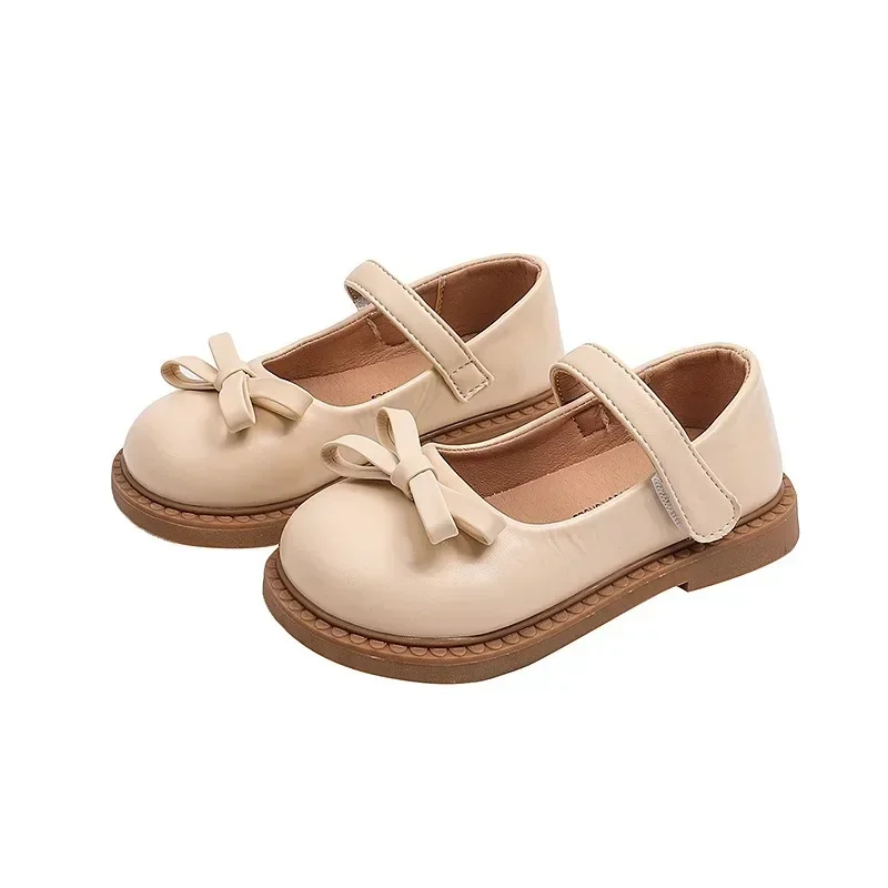 Black Leather Kids School Shoes Girls Non Slip Flats