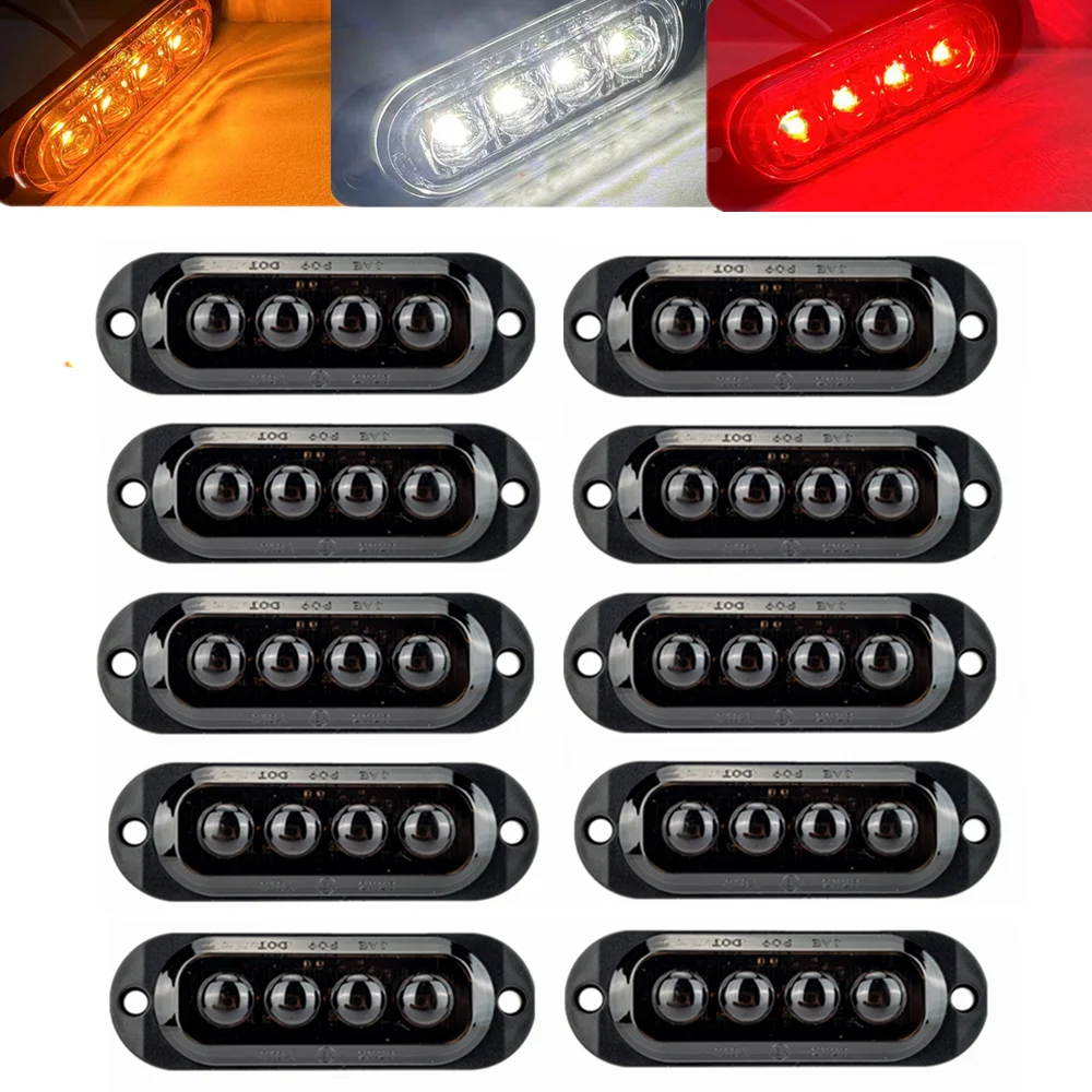 10PCS Waterproof Truck Marker Side Lights Trailer Caravan Side Clearance Marker Lights Red Yellow White Warning for Car led marker lights led warning lights