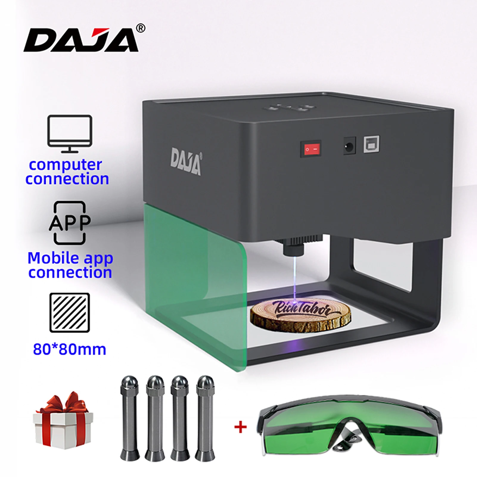 DAJA DJ6 graveur Laser 80x80mm zone de sculpture 3W puissance Laser APP contrôle Portable gravure Machine de marquage pour bricolage Logo imprimante
