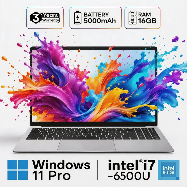 Ordinateur portable 15,6 pouces Intel Core I7 6500U, Windows 11 Pro, 16 Go de RAM, 512 Go de SSD, ordinateur portable portable, rétroéclairage, ordinateur portable pour le bureau et les études 1