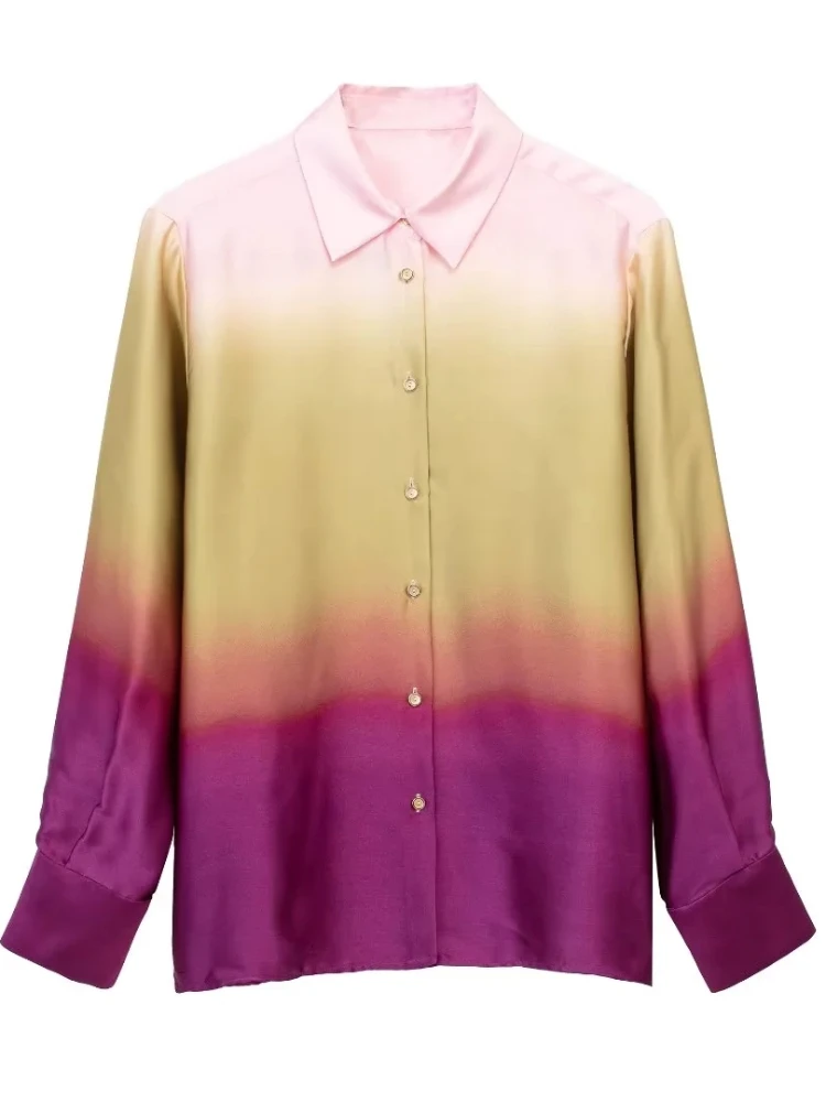 

Женская атласная блузка с принтом, однобортная рубашка с длинным рукавом и принтом, уличная одежда, 2023