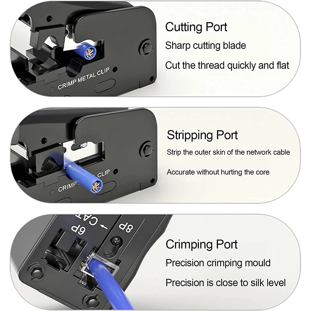 Zoerax Rj45 Ferramenta de Crimpagem Passar Através de Conectores Crimper Cortador de Stripper para Cat7 Cat6 Cat8 Cat6a Cat5e Cat5 8p8c Modular Termina - Imagem 5