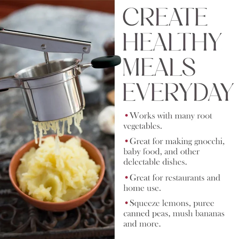 Stainless Steel Potato Masher Manual Press French Fries Cutter Dispenser Crusher Making Squeezer With 3/4 Interchangeable Discs