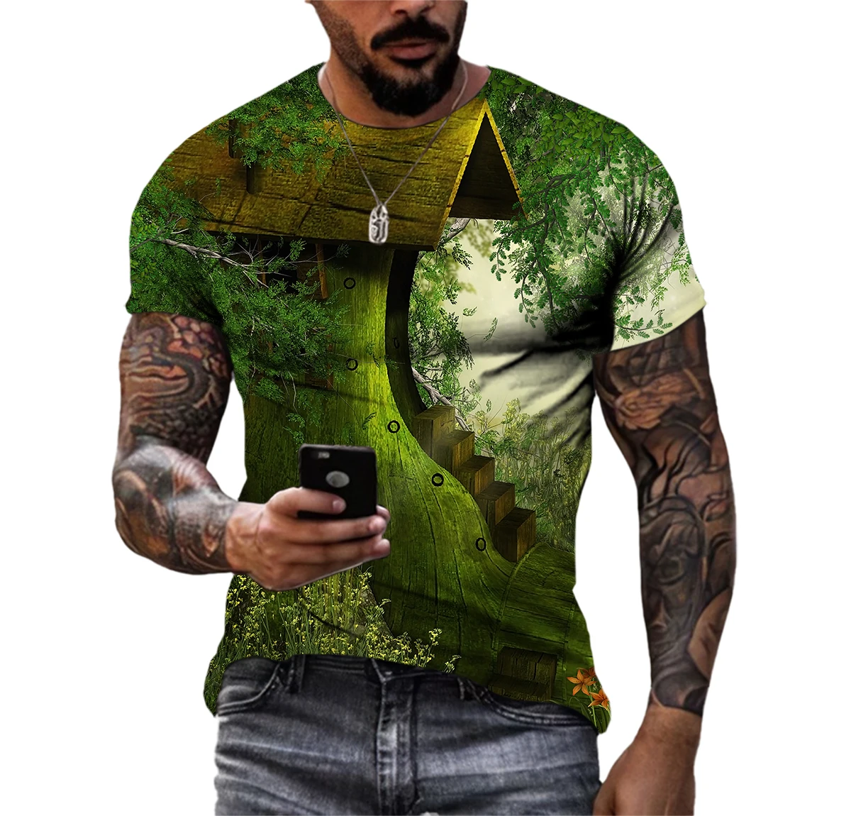 

Summer Fairy Tale Forest Leisure Pattern Men's T-shirt Hip Hop 3D Print Personality Neck Short Sleeve Fashion Clothes