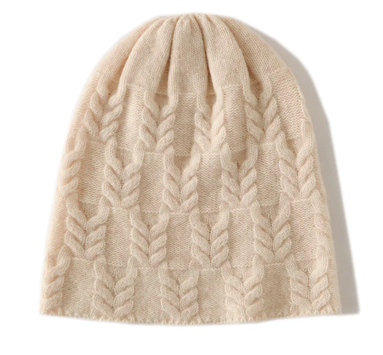 100% Ziegenkaschmir-Strickmützen für Damen, warme, weiche Wintermützen für Mädchen, Gorros, Herbst, Y2K-Mode, Korea, Bonnet-Mütze – Detail 18