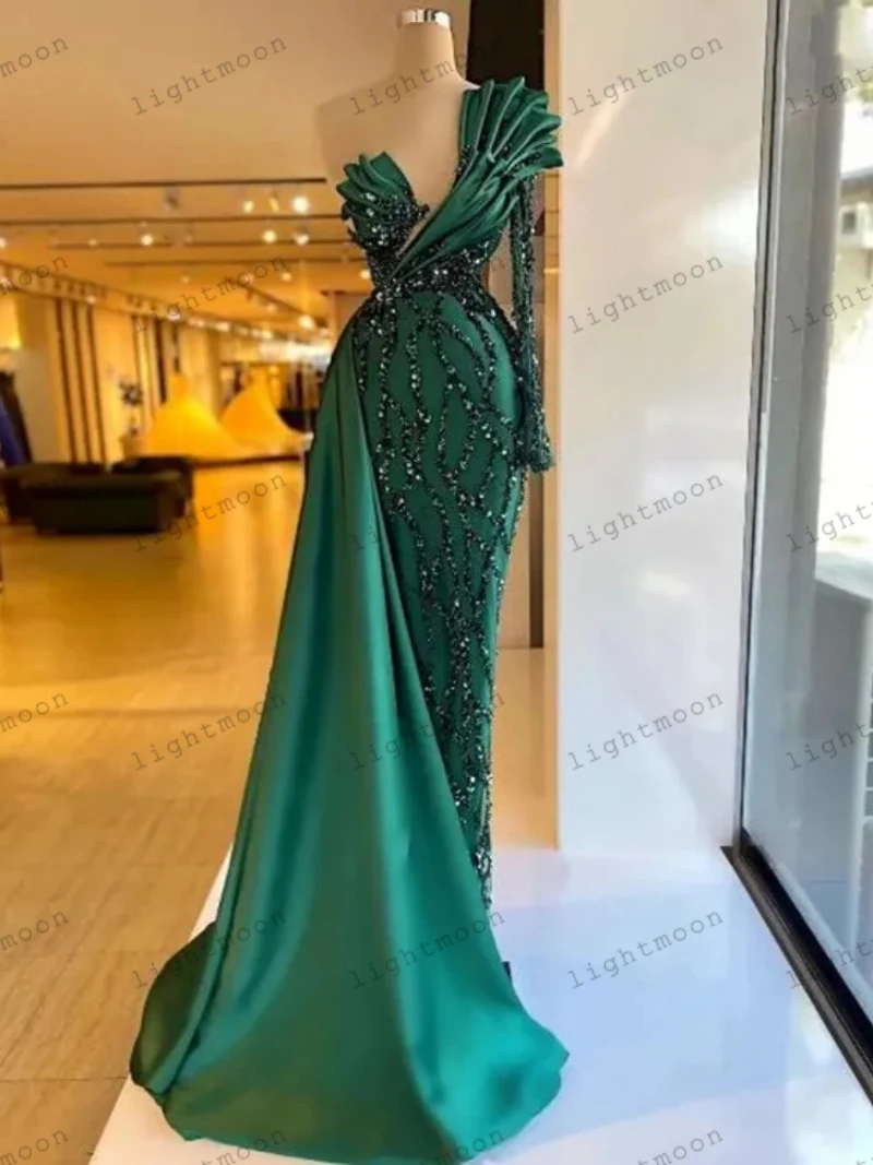 

Gorgeous Evening Dresses Formal Prom Dress One Shoulder Ball Gowns Beading And Sequin Appliques Satin Robes Vestidos De Gala