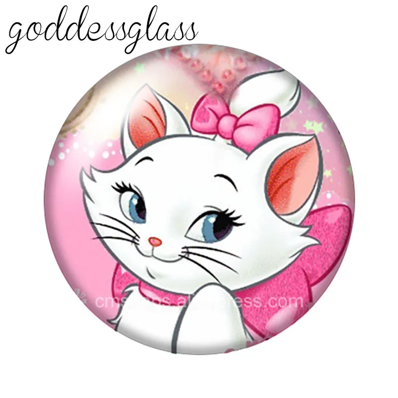 Disney Cute Marie Cat Cartoon 12mm/18mm/20mm/25mm Round photo glass cabochon flat back Making findings for bracelets fashion bracelet fashion jewelry