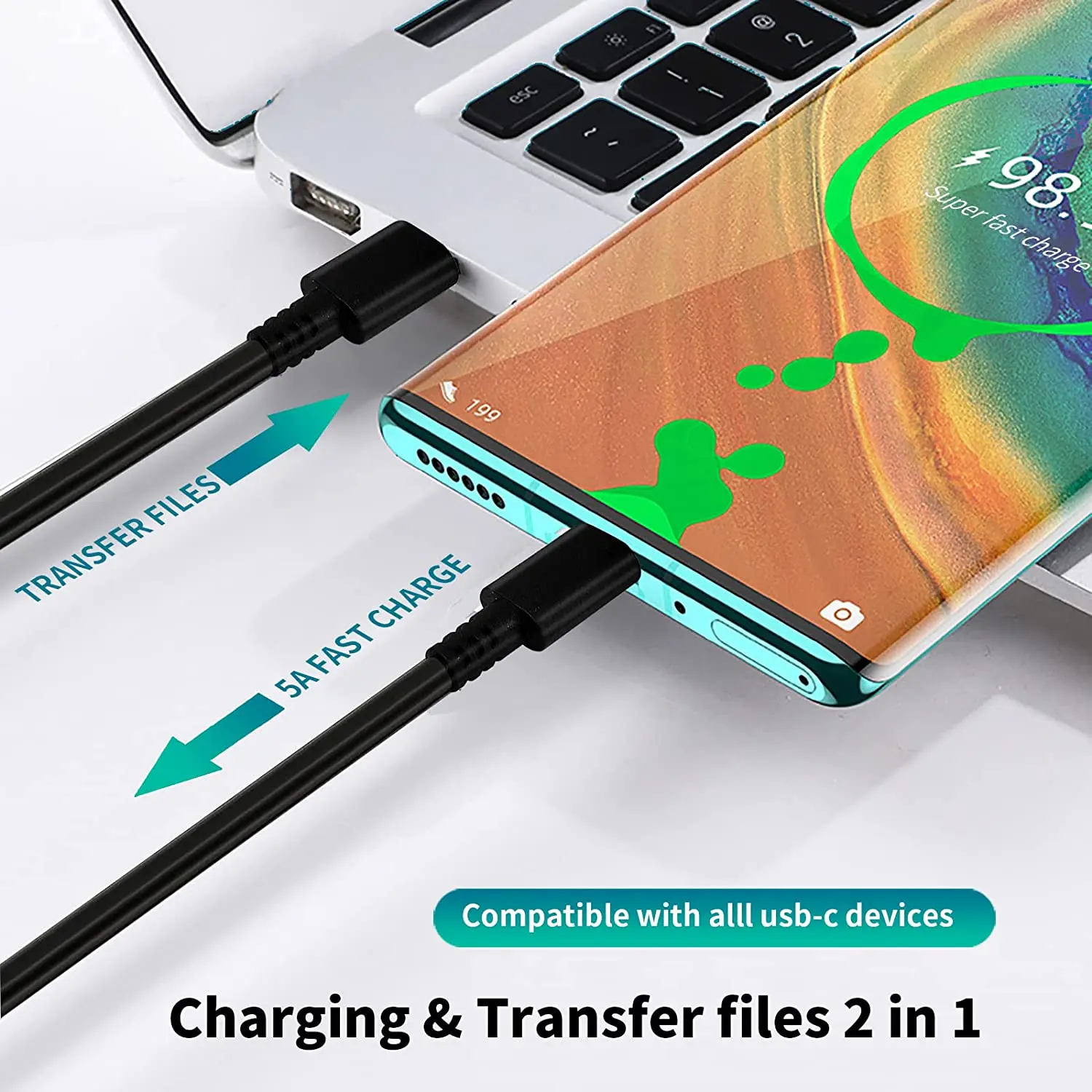 500pcs 5A Pd Usb 케이블 45W 유형 C-유형 C 초고속 충전 Cabel Galaxy S24 S23 S22 5g S20 Note 20 10 A50 충전기 코드
