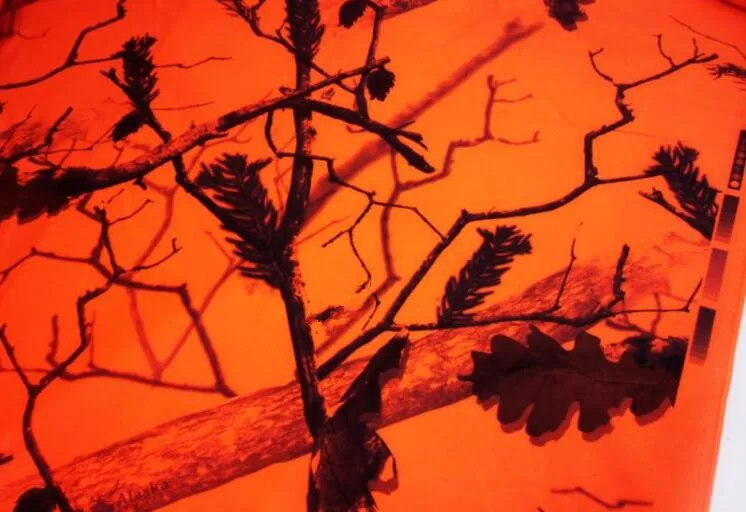 1.5M Width Tangerine Bionic Camouflage Cloth Polyester Knitting Elastic Soft Tree Camo Fabric for DIY Scarf Shirt Sofa Cover |