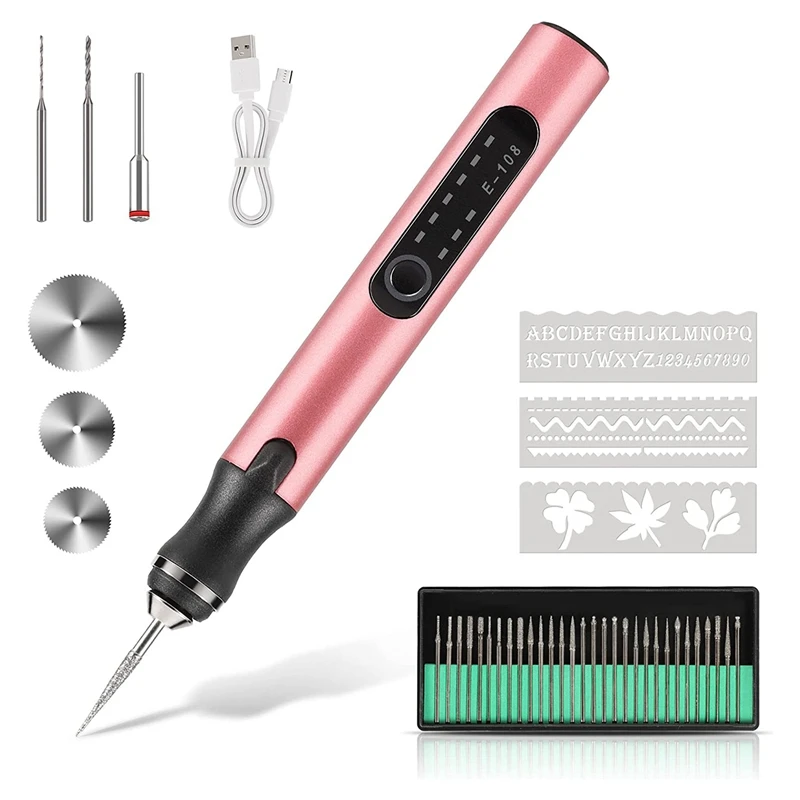 

Electric Engraving Pen Kit With 35 Bits, USB Rechargeable Etch Engraving Tool With 16 Templates, DIY Cordless Engraver