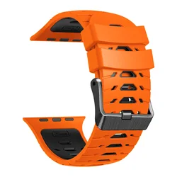Silicone Activewear Watch Strap - Multi-Size Flexible Wristband for 49mm-46mm-45mm-44mm (Orange black)