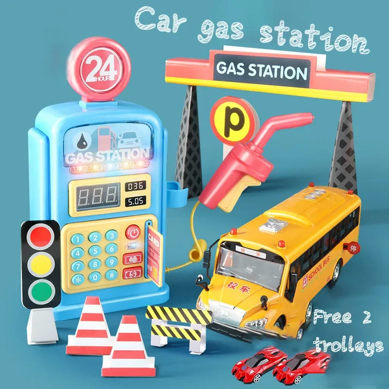 Children's Fantasy Gas Station Toy Little Boy Car Self-help Simulation Gas Station Children Play House Toys Can Sound 2