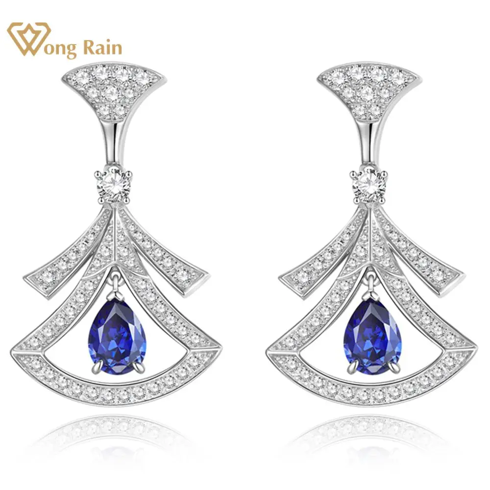 

Wong Rain Vintage 925 Sterling Silver Pear Cut 1CT Sapphire Gemstone Dangle Earrings Wedding Engagement Fine Jewelry Wholesale