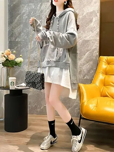 하라주쿠 패치워크 레저 맨투맨 후드티 여성용, 블랙 글자 프린트, 세련된 하이 스트리트 스타일, 얼짱 스타일, 여성 스웨터 6