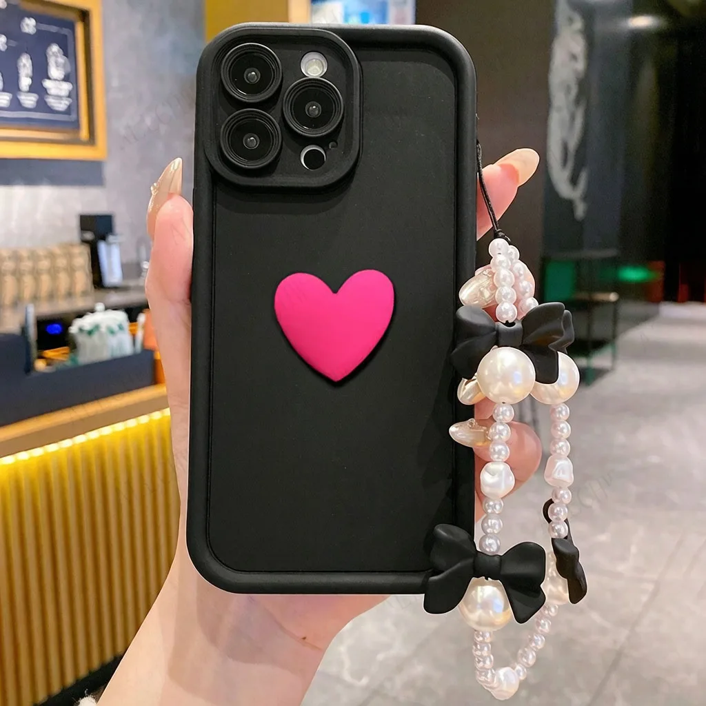 Butterfly Hand Strap Love Heart Silicone Shockproof Phone Case Cover