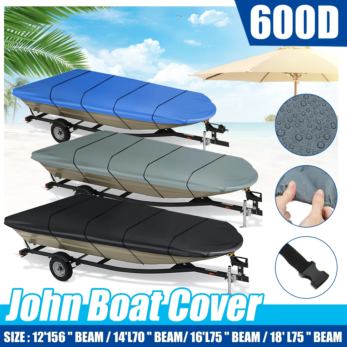 12'L -18'L Heavy Duty Trailerable Jon Boat Cover Boat Cover Winter Snow Cover 600D Waterproof Sunshade Dustproof Marine Cover 9 10ft 11 12ft 12 13ft sail cover mainsail boom boat cover 420d waterproof anti uv wind sunshade snow cover blue boom sail