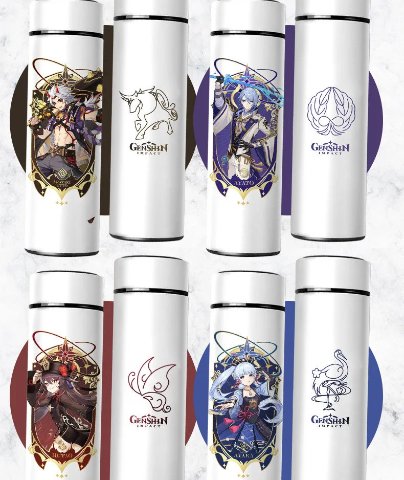 Genshin Impact Thermos Water Bottles Beelzebul Klee Insulated Bottles Temperature Display Vacuum Flask Anime Gifts Animations