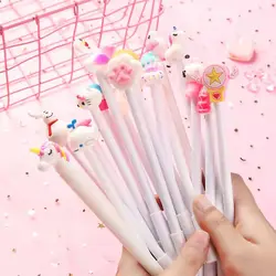 Ensemble de 10 stylos à Gel noirs, motif aléatoire, licorne, poney, 0.5Mm, Kawaii, papeterie scolaire et de bureau, cadeaux 