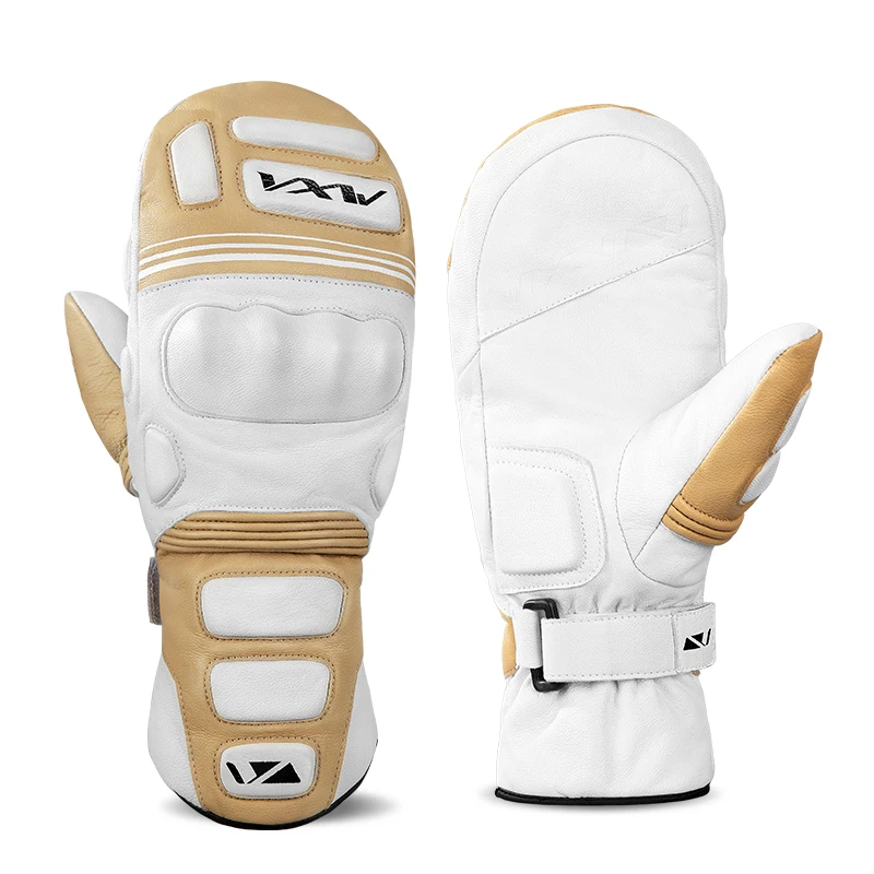 VXW Leather Ski Gloves Waterproof Thermal Fleece Lining Goatskin Mittens Snowboarding for Winter Outdoor Snow Gloves Women Men