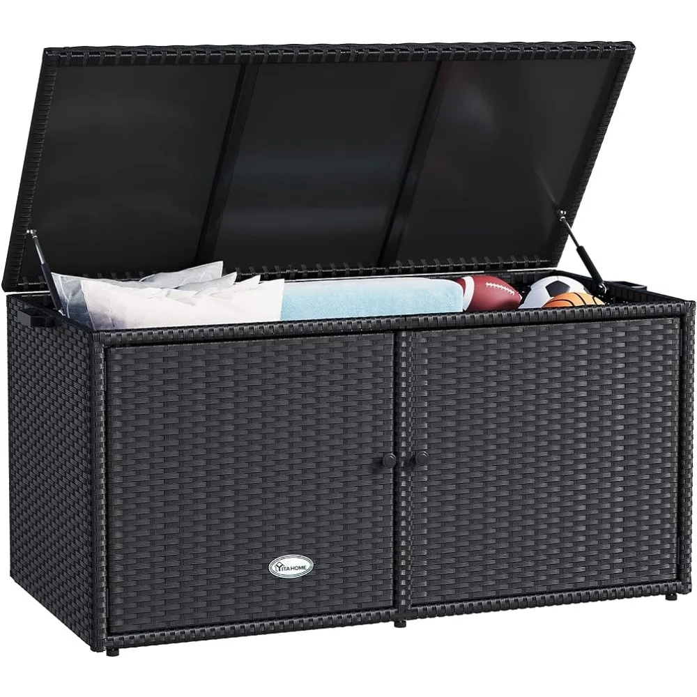 

Toy Box 120 Gallon Outdoor Wicker Storage Box Pools & Sports Equipment (Black) Breadbasket Garden Tools Organization and Storage