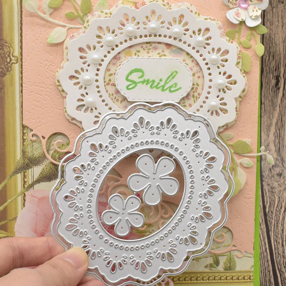 metal cutting dies cutting dies Flower Lace Oval Frame Dies Metal Cutting Dies for Scrapbooking Paper Gift Card Making