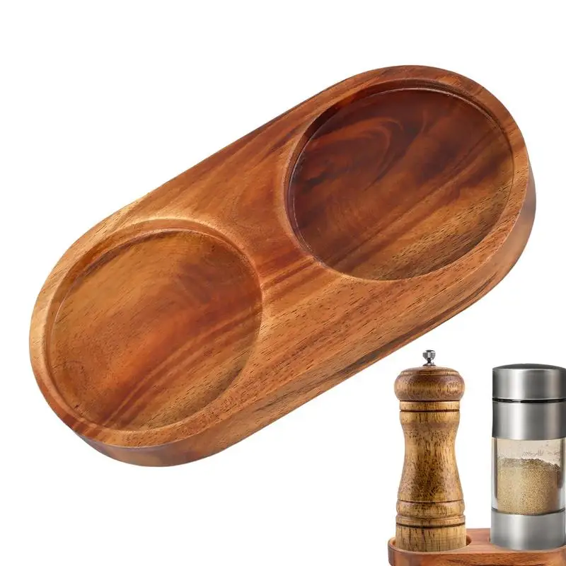 

Pepper Mill Tray Bamboo Salt Pepper Shaker Stand Tray Tea Tray Wood Kitchen Storage Holder Home Decoration Crafts Kitchen Tools