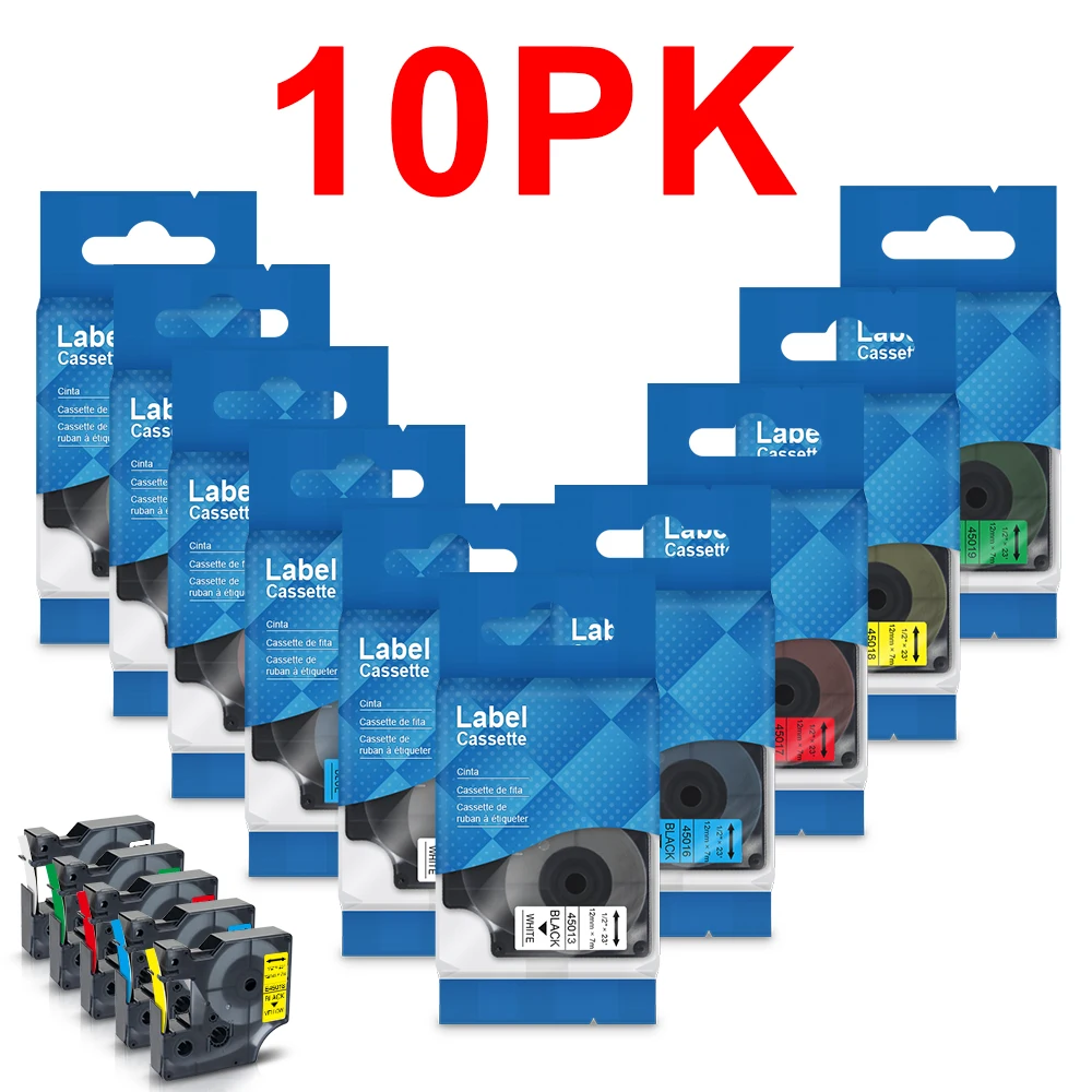

Labelwell 10PCS 45013 compatible for DYMO D1 45013 Label Tape replace for Dymo LabelManager 160 210D 220P 280 Label Maker 12mm