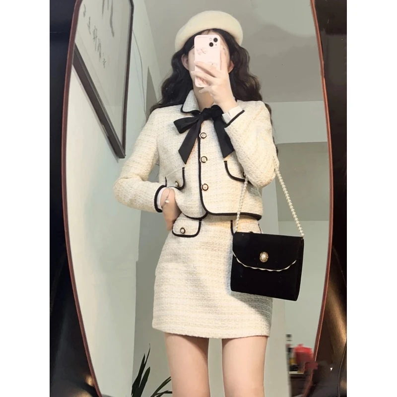 Autumn New Outfits Fashion 2 Piece Sets Women Cropped Jackets High Waist Button Mini Skirt Suit Korean Elegant Set Y2k Clothes