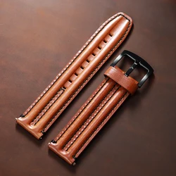 Premium Vintage Leather Watch Strap - Genuine Cowhide Wrist Belt for Men & Women (20 - 24mm) (Oily Brown)