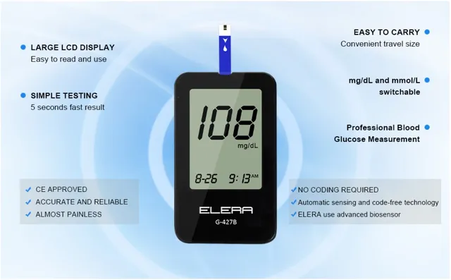 ELERA Blood Glucose Monitor Kit,High Accuracy Code Free Blood Sugar Te —  Elera
