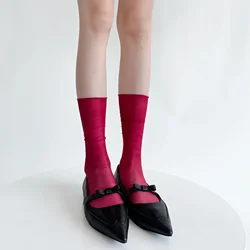 Women's Ultra - Thin Transparent Nylon Summer Socks - Breathable, Solid Colors - One Size (RED)