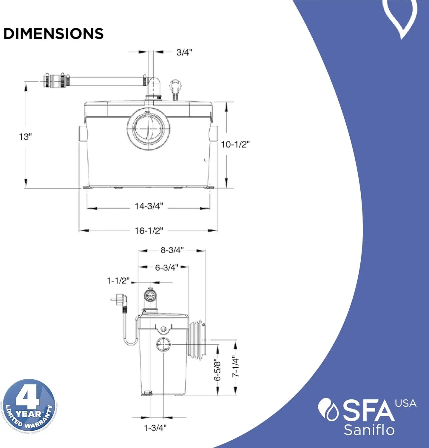 Saniaccess 3 Pump Full Bath Macerator Pump ResidentialBONUS FULL BATH Modern styleModern style and classic features are 5