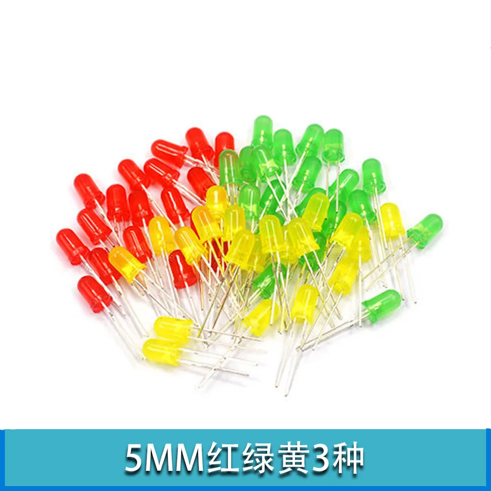 

3 цвета * 20 шт. = 60 шт. светодиодный ные Диоды 3 мм, 5 мм, разнообразный набор, красный, зеленый, желтый цвет, новая оригинальная