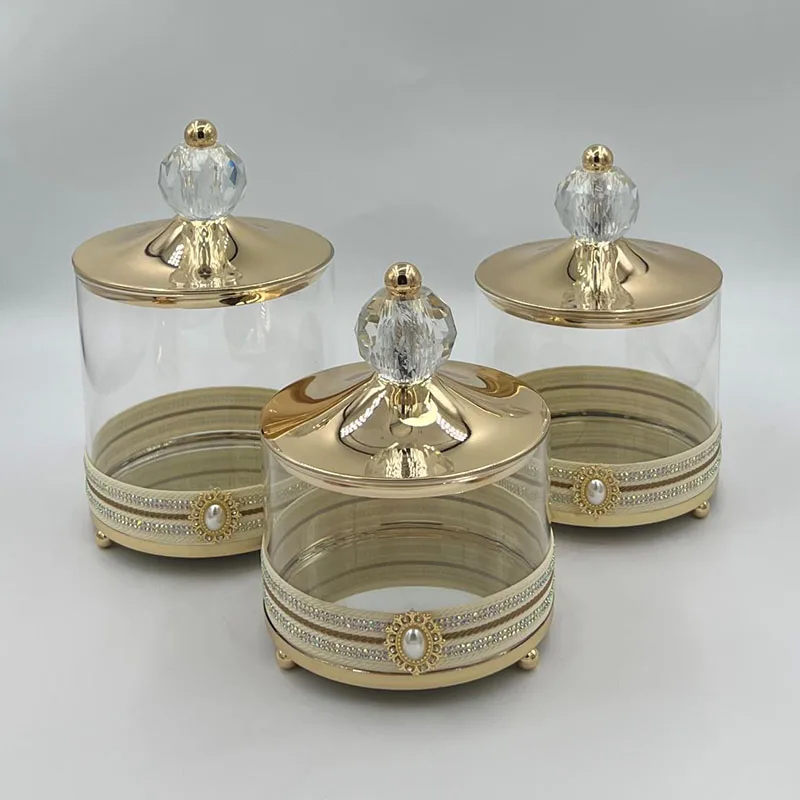 European Style Transparent Glass Candy Jar Metal Decorative Jar Luxury Scented Candle Bottle Interior Jewelry Box Art Decoration 5