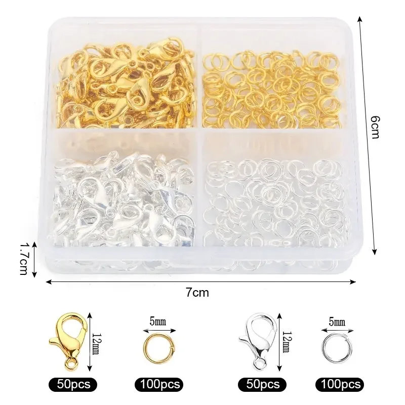 DIY Jewelry Findings 300pcs/Box Gold Silver Lobster Clasp Open Jump Rings for DIY Jewelry Making Handmade Bracelet Necklace Findings