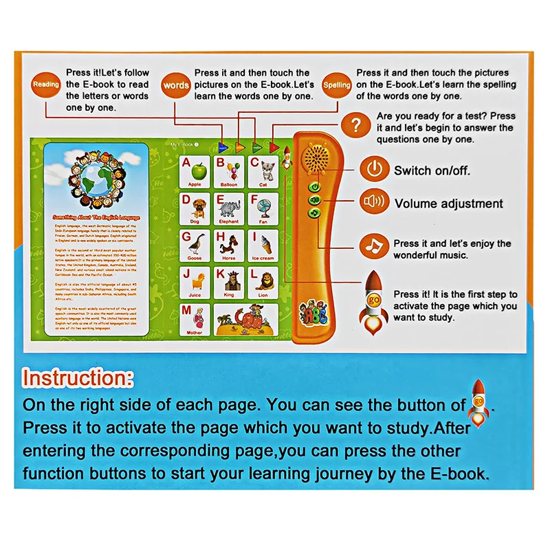 New English Cartoon Point Reading Book Children Early Education Finger Touch Learning Language Multifunctional E-book Toy Gift 4